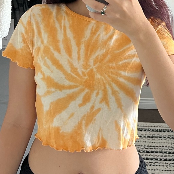 H&M ORANGE TIE DYE LETTUCE TRIM CROP TOP - Picture 2 of 8